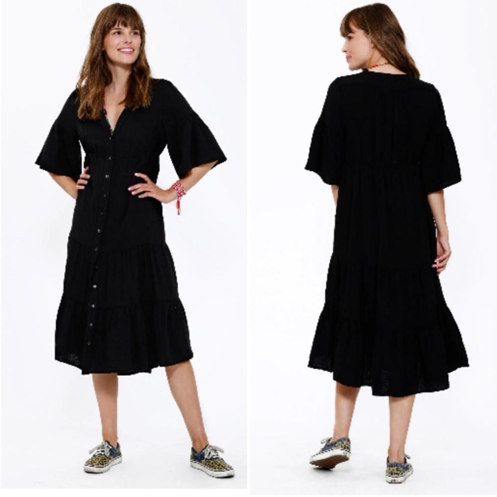XiRENA Kendall Cotton Gauze Tiered Dress in Black Size Medium
